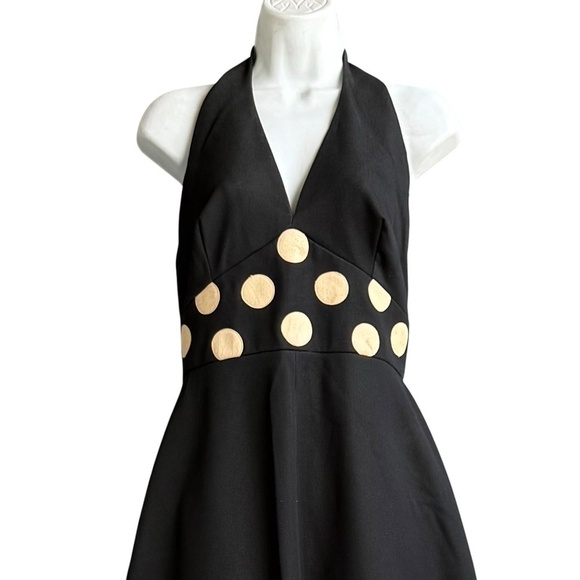 Vintage 60s GAY GIBSON Halter Maxi Dress Women's S Polka Dot Black - Picture 3 of 4